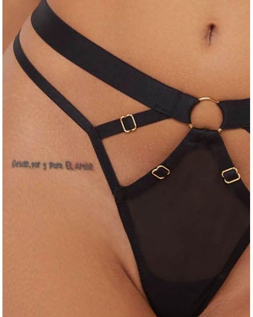 Wolf & Whistle Black Alexa Mesh Overlay Thick Strap Thong