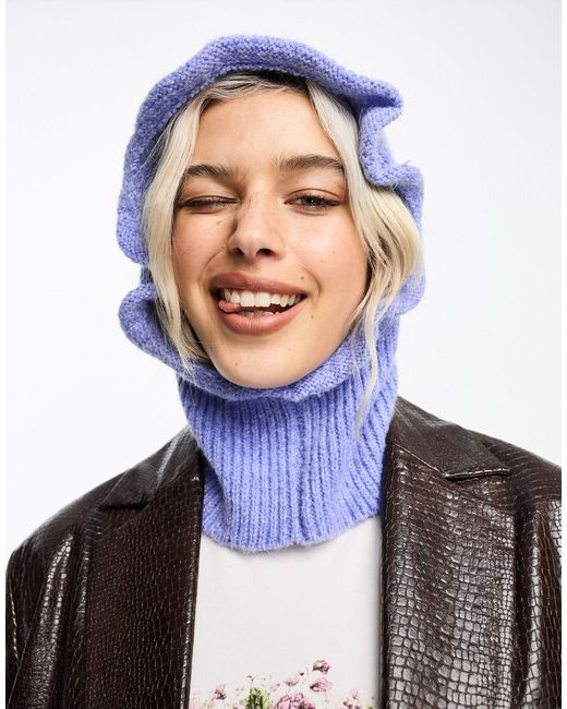 Collusion Blue Frill Knitted Hood Balaclava