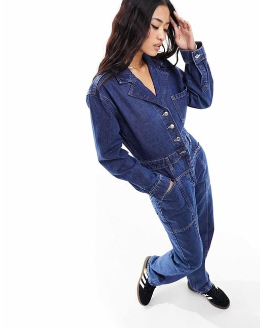 Mango Blue Western Denim Jumpsuit