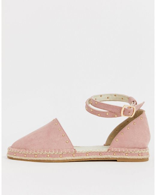 ASOS Denim Wide Fit Jiffy Studded Espadrilles in Pink - Lyst