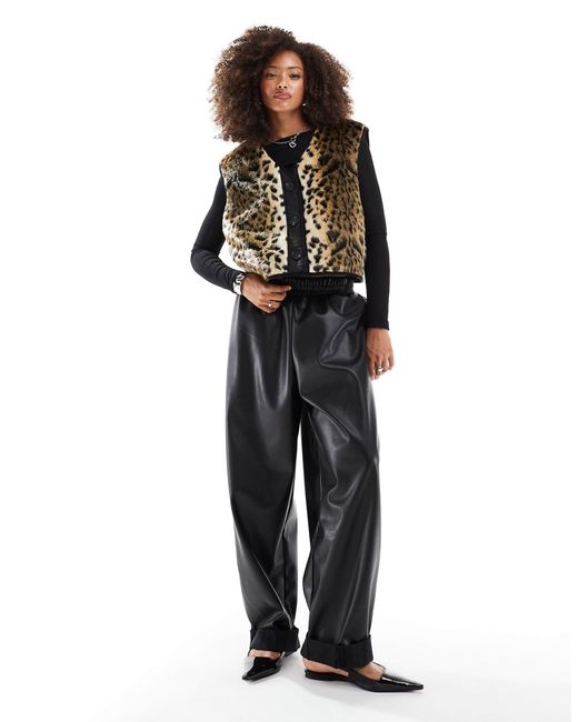 ASOS Black Leopard Print Faux Fur Gilet