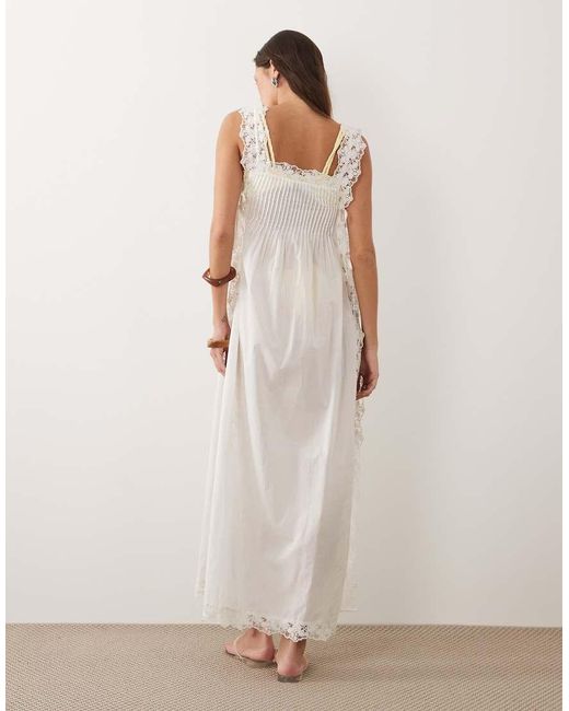 Miss Selfridge White Beach Lace Trim Square Neck Tie Side Maxi Cover Up