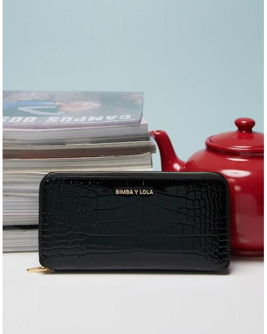 Bimba Y Lola Black Croc Pu Zip Wallet