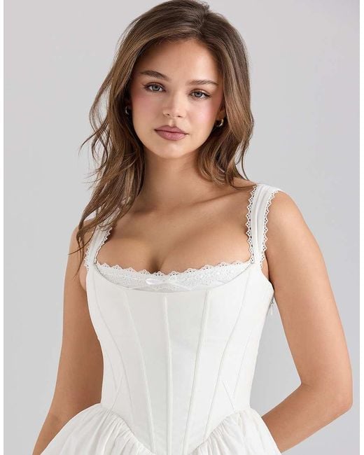 House Of Cb White Ami Stretch Cotton Corset Mini Dress
