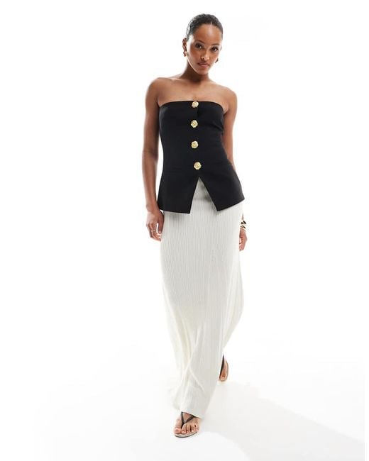 4th & Reckless Blue Tailored Bandeau Split Front Gold Button Top