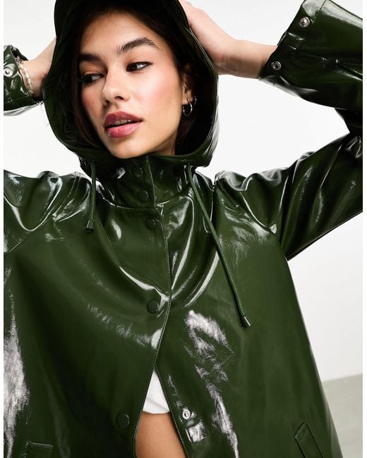 Noisy May Droplets Waterproof Vinyl Rain Jacket in Green | Lyst UK