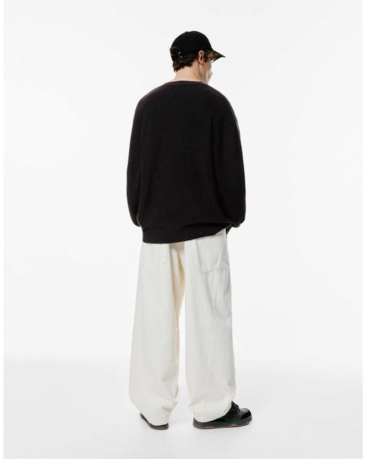 Pull en maille à slogan brodé Pull&Bear pour homme en coloris Black