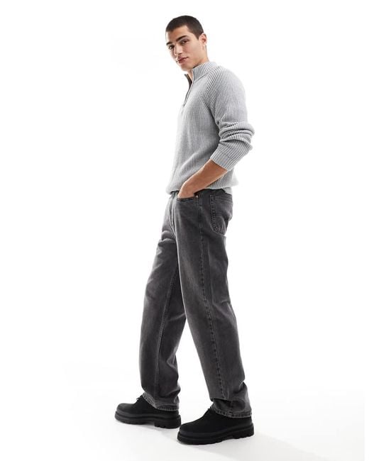 Hollister Gray Quarter Zip Knitted Jumper for men