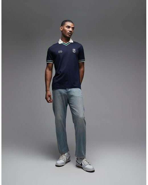 Tommy Hilfiger Blue V Neck Pique Relaxed Fit Polo Shirt for men