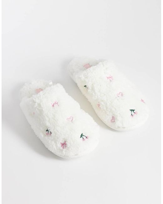 Boux Avenue White Embroidered Mule Slipper