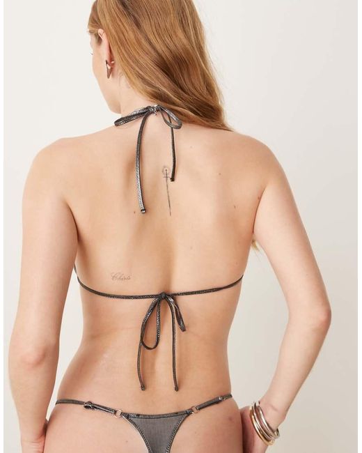 Mango Natural Metallic Tie Side Bikini Bottom