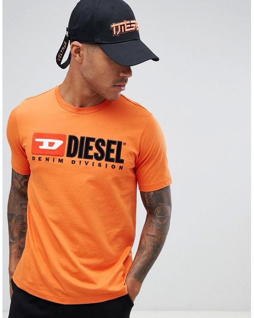 DIESEL T-just-division - T-shirt Met Logo In Oranje in het Orange voor heren