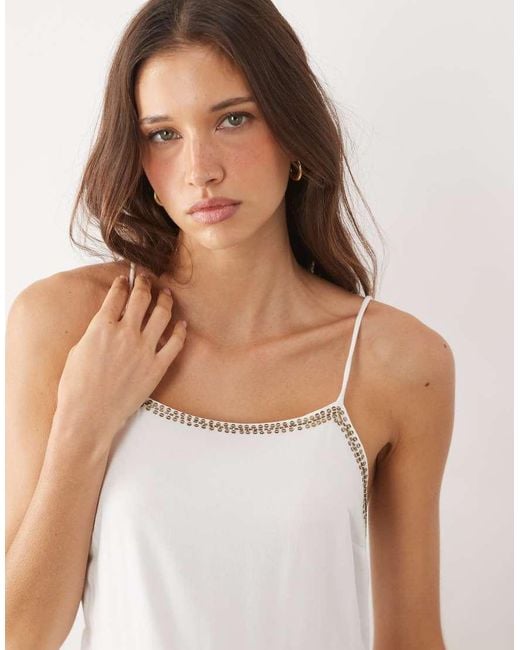 Mango White Teen Tiered Strappy Maxi Dress With Embellished Trim