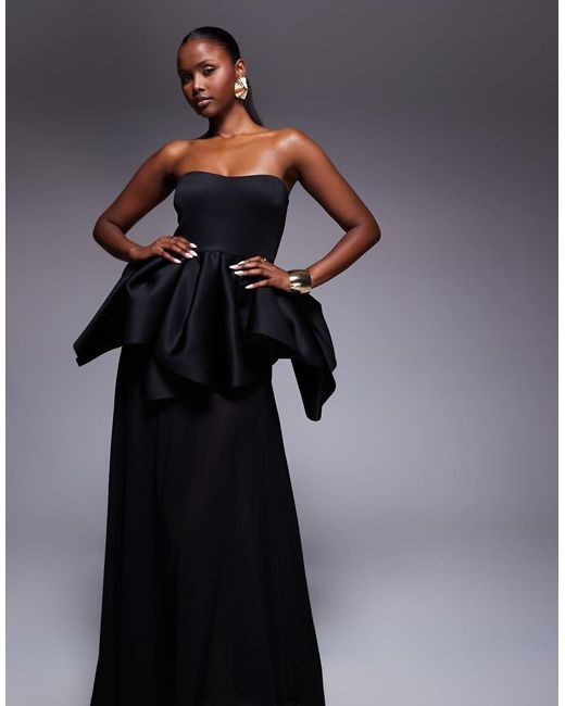 ASOS Blue Premium Strapless Bodice With Sheer Skirt Maxi Dress