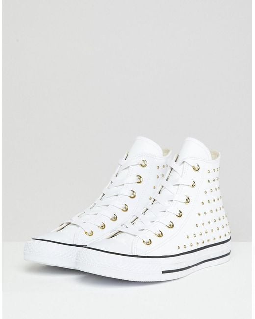 Converse Chuck Taylor All Star Leather Studded Hi Sneakers In White