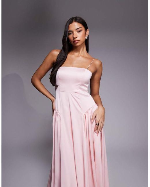 ASOS Purple Bridesmaids Drop Waist Tie Detail Cami Midaxi Dress