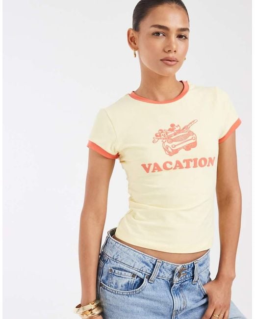ASOS Natural Disney Mickey Mouse Vacation Ringer Baby Tee
