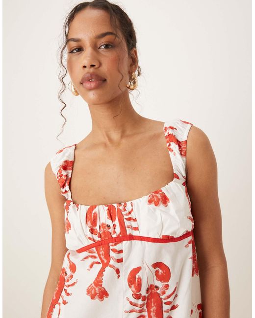 ASOS Red – kurzer playsuit mit hummer-print, kontrast-einfassung und gerafftem brustdetail