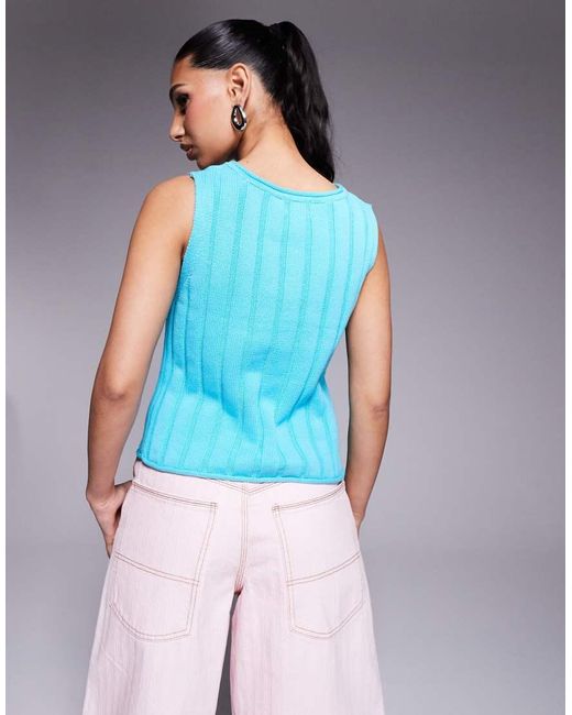 ASOS Blue Knit Wide Rib Tank Top