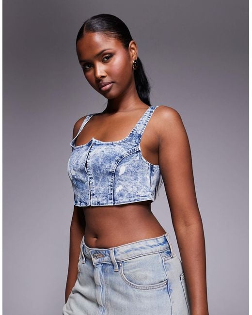 Liquor N Poker Blue Structured Denim Hook And Eye Corset