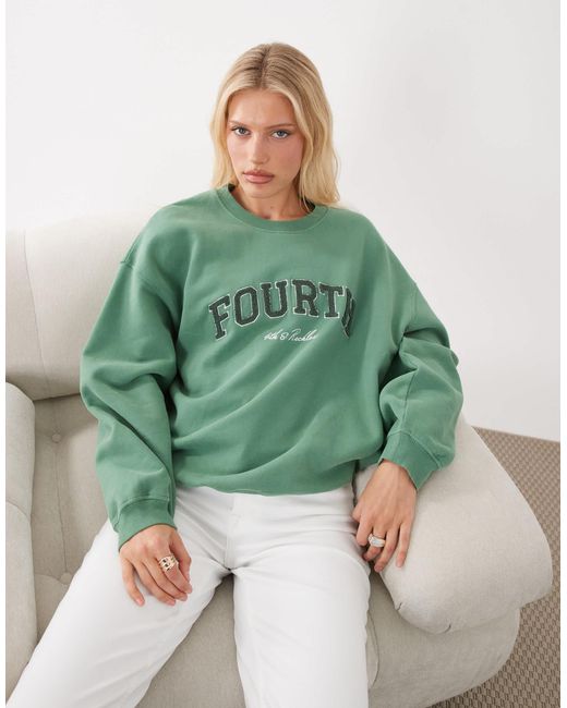 4th & Reckless Green Cotton Borg Logo Sweatshirt