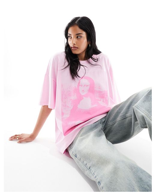 ASOS Pink Oversized T-shirt With Mona Lisa Licence Graphic
