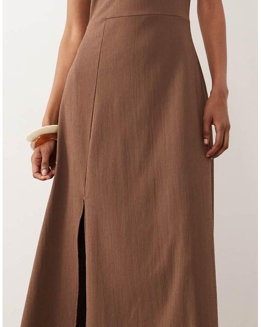 ASOS Brown Tie Detail Stand Collar Sleeveless Crepe Mini Dress