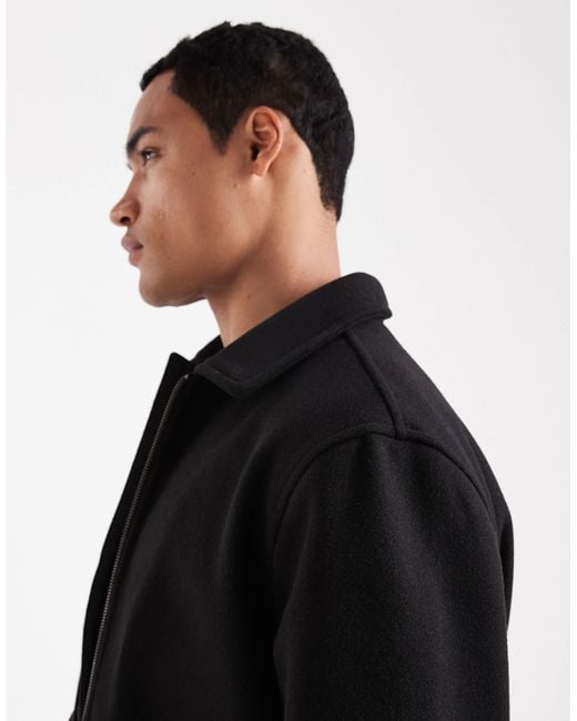 Threadbare Black Wool Look Jacket With Collar And Zip Front for men