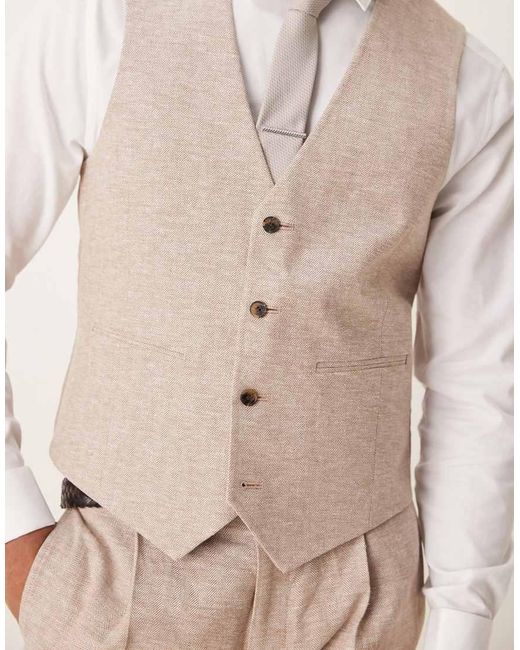 ASOS Natural Linen Cotton Blend Slim Suit Waistcoat for men