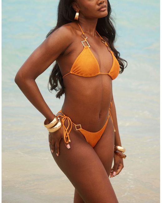 South Beach Orange Crinkle Triangle Bikini Top