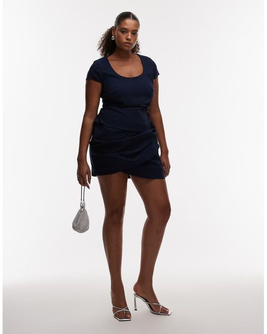 ASOS Blue Asos Design Curve Cap Sleeve Wrap Skirt Mini Dress