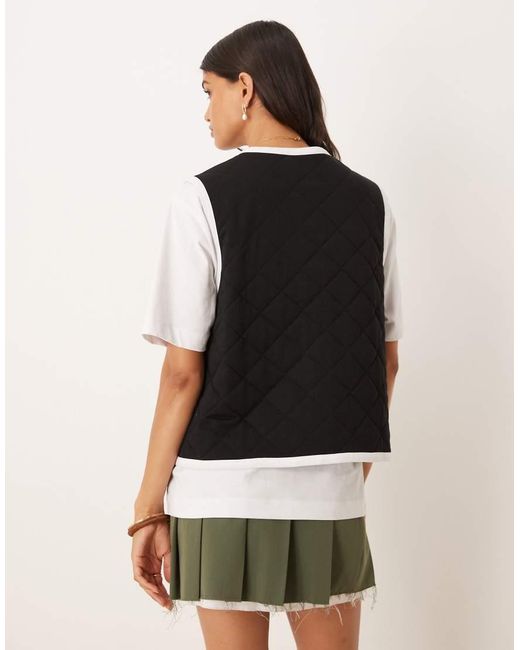 ASOS White Gilet With Quilted Contrast Binding Design And Bow Pocket Detail