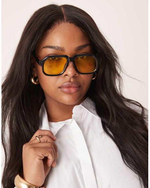 Occhiali Da Sole Modello Aviatore Con Lenti Gialle di ASOS in Brown