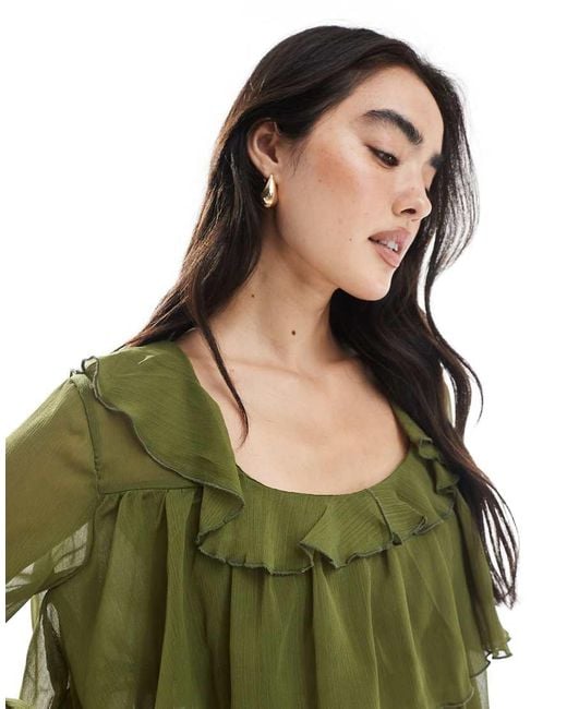 Miss Selfridge Gelaagde Top Van Chiffon Met Gestrikte Voorkant in het Green