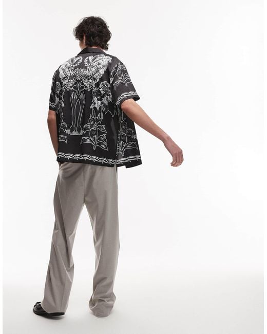 Topman Black Short Sleeve Border Print Shirt for men