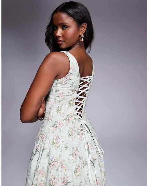 House Of Cb Gray Mariabella Print Cotton Midi Dress
