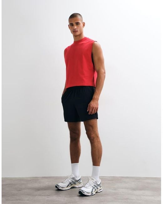4505 Red Cotton Cropped Lifting Tank With Quick Dry Finish for men