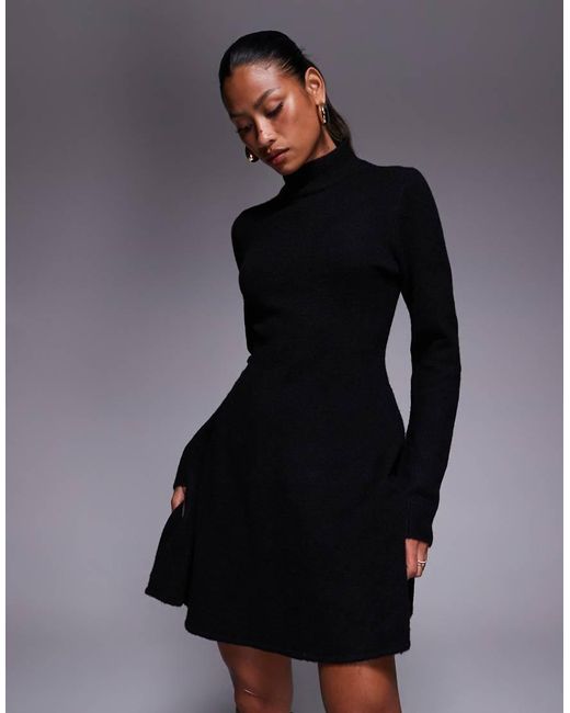 Kaiia Black Exclusive Knitted High Neck Skater Mini Dress