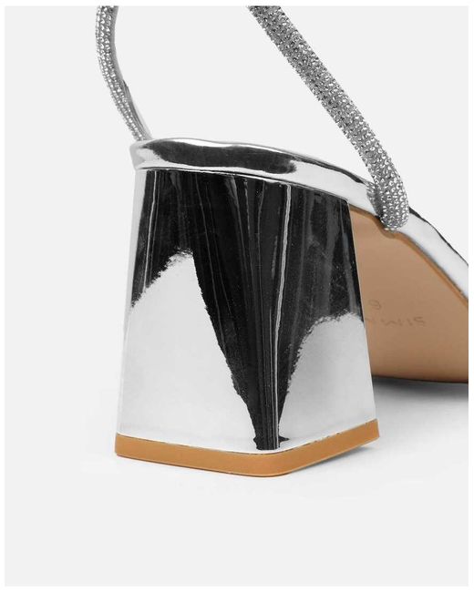SIMMI White Ciel Mirror Diamante Low Block Heeled Sandals