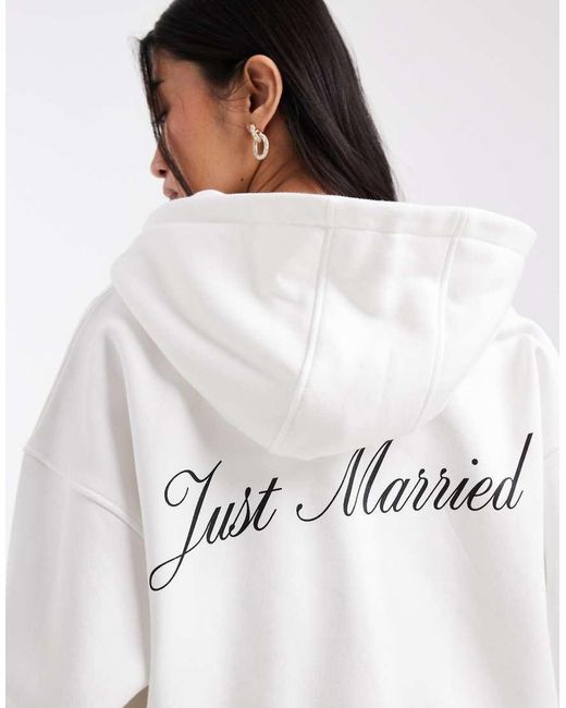 Six Stories White Bridal Script 'Just Married' Back Print Hoodie Co-Ord