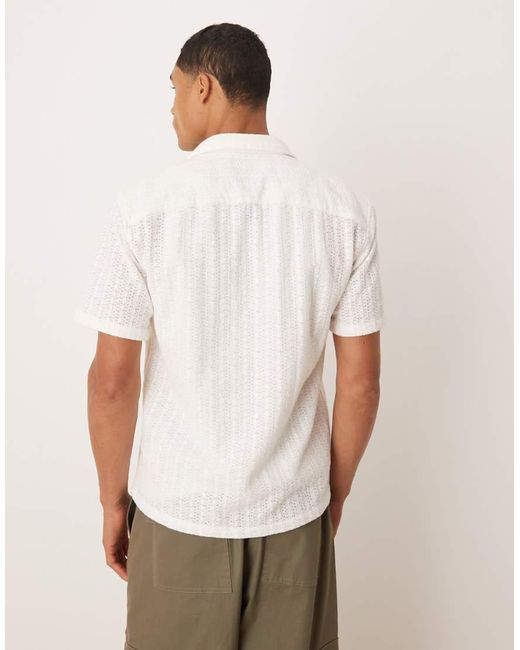 Abercrombie & Fitch White Cropped Short Sleeve Textured Shirt for men