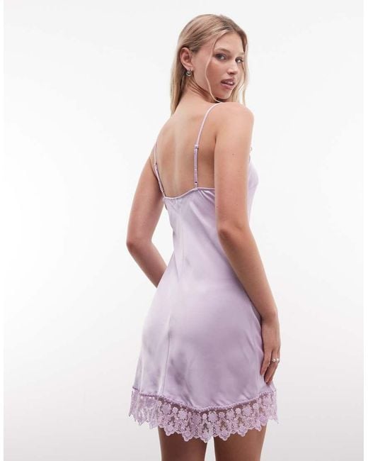 Monki Purple Lace Detail Satin Slip Mini Dress