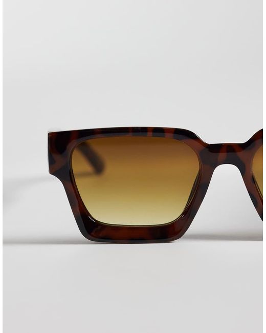 Pieces Brown Retro Square Brow Bar Sunglasses