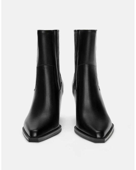 Pull&Bear Black Heeled Cowboy Ankle Boots