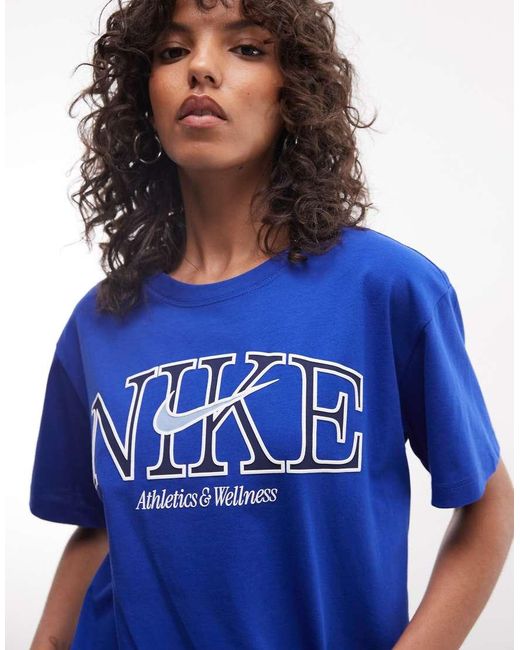 Nike Blue Classic Boyfriend Fit T-shirt With Graphic Print