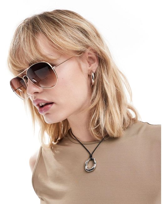 Weekday Natural Pilot Oversized Aviator Sunglasses With Brown Lens
