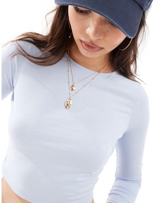 ASOS Blue Fitted Crop T-shirt With Long Sleeve