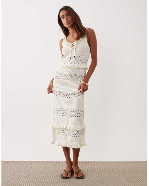 Miss Selfridge Brown Frill Detail Crochet Maxi Dress