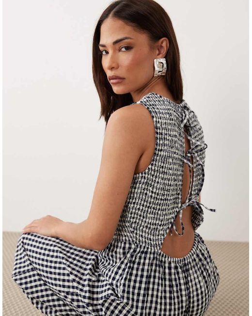 Nobody's Child Petite White Ruth Cotton Shirred Bodice Open Back Jumpsuit