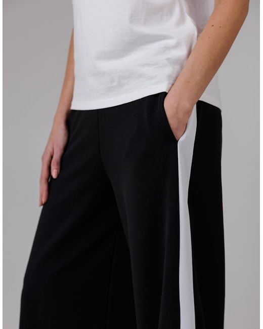 French Connection Black Wide Leg Crepe Trousers With Leg Stripe